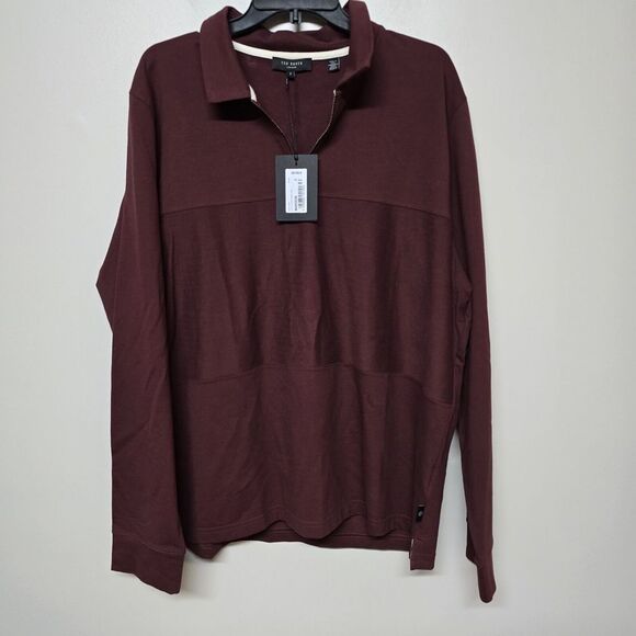 Ted Baker London Mens MMB-LYDNEY Maroon 1/4 Zip‎ Long Sleeve Collared Top Size 7
